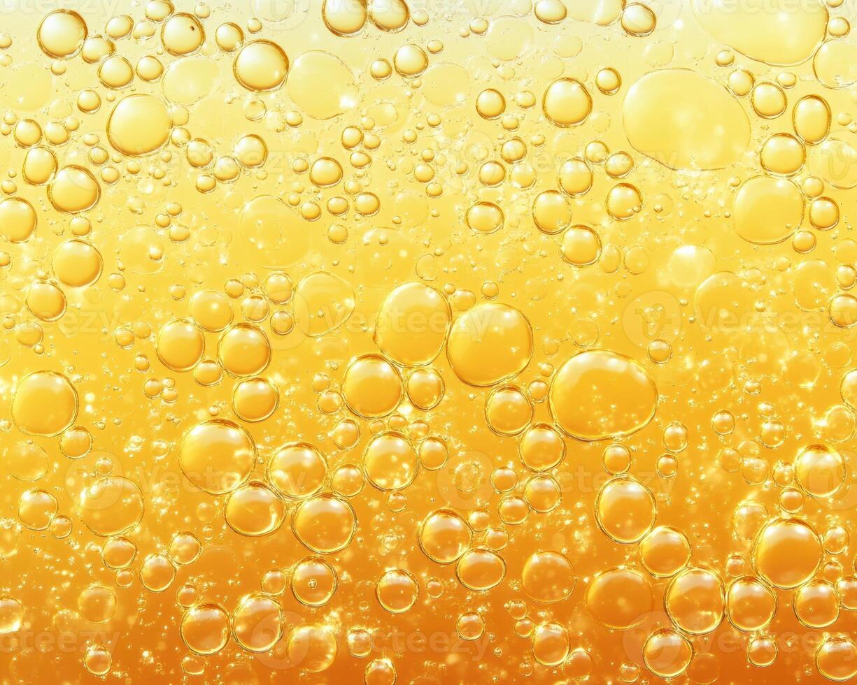 Abstract background of oil drops floating in water macro shot forming a yellow pattern Beautiful photo