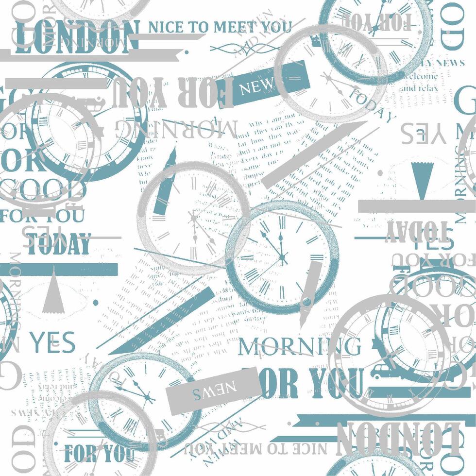 Seamless pattern with clocks and words vector