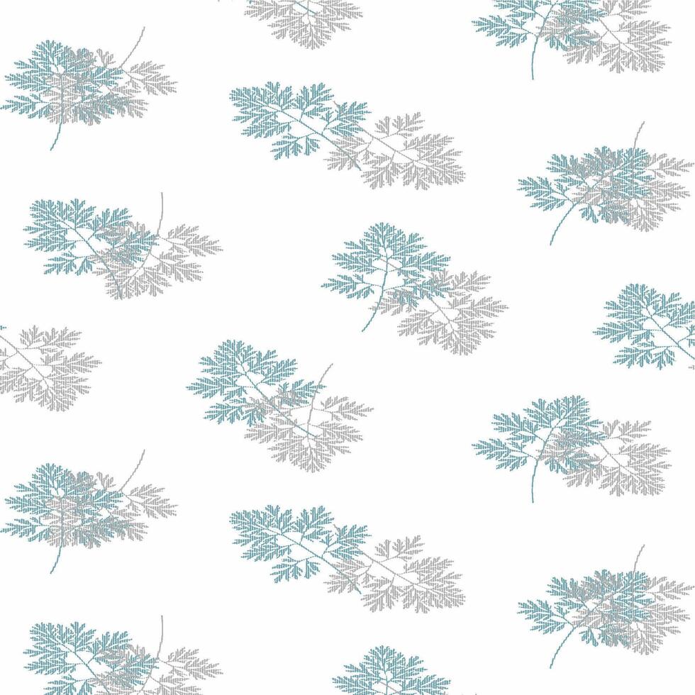 A pattern with blue leaves on white vector