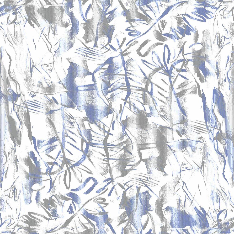 A blue and white abstract pattern with leaves vector