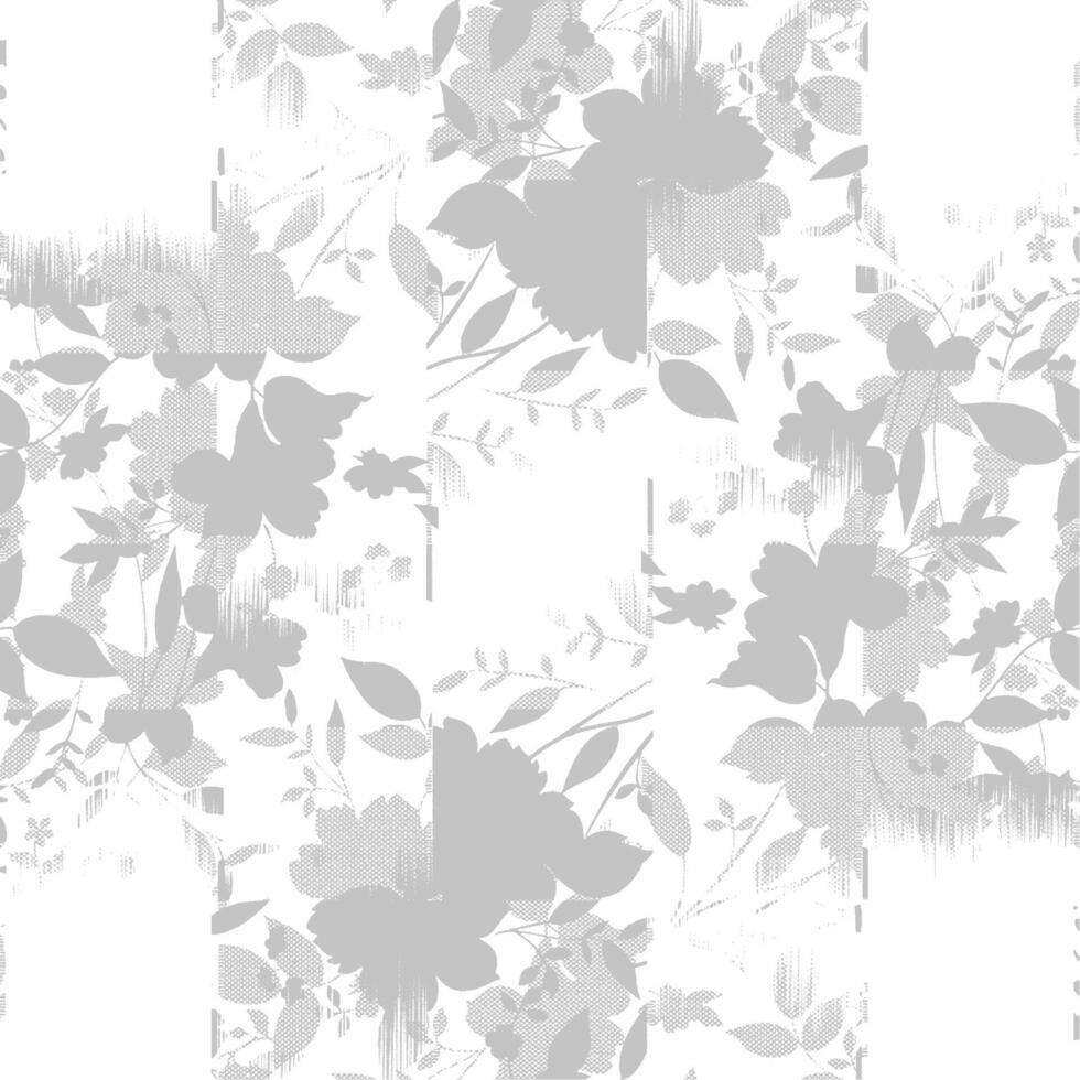 A gray and white floral pattern with leaves vector