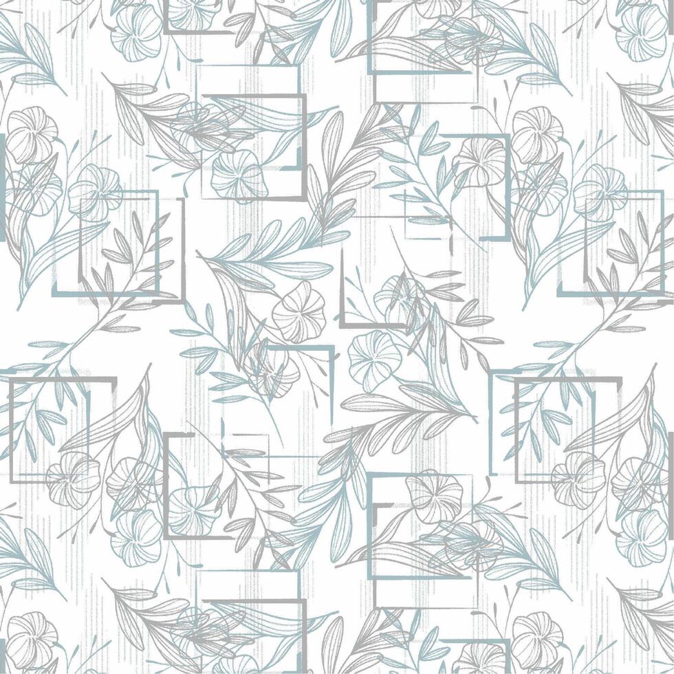 A seamless pattern with blue and gray flowers and leaves vector