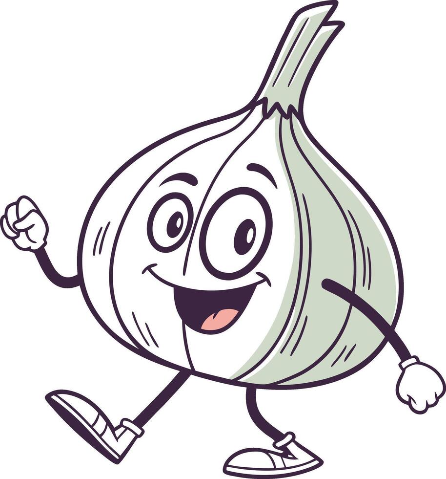 Garlic with a friendly expression and playful pose vector