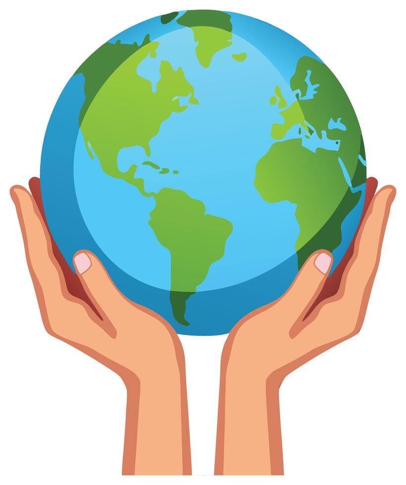 Protecting Our World A symbolic illustration showcasing hands gently cradling a vibrant globe vector