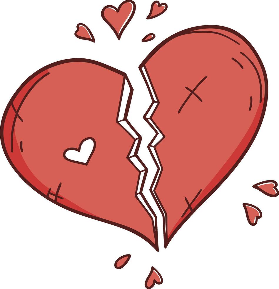 Broken heart, rendered in a vibrant cartoon style vector