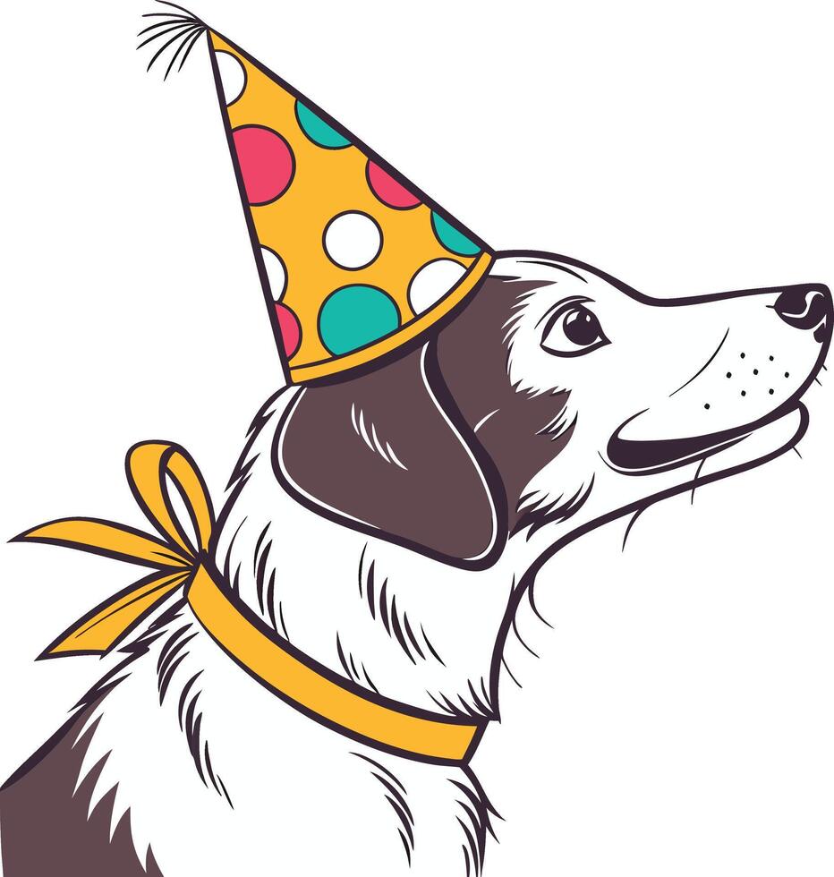 Dog adorned with a party hat vector