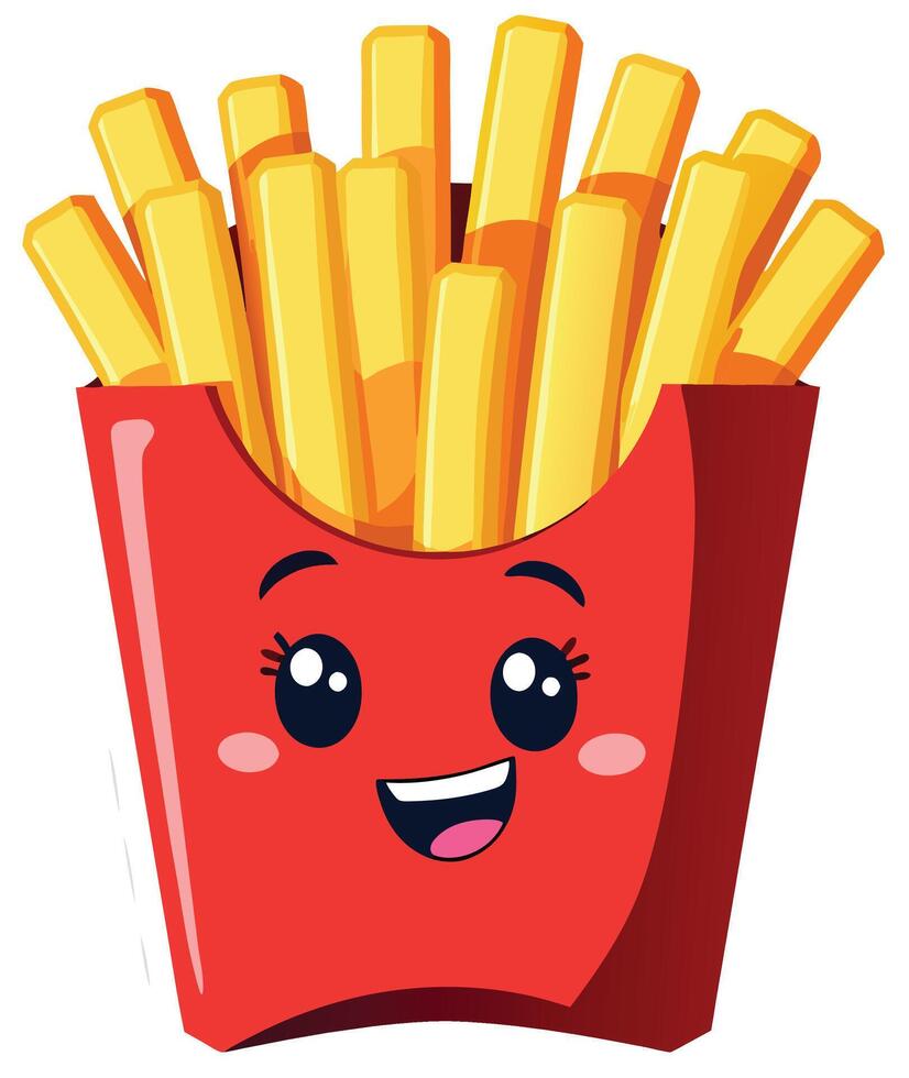 French fries with expressive eyes and a wide, happy smile vector
