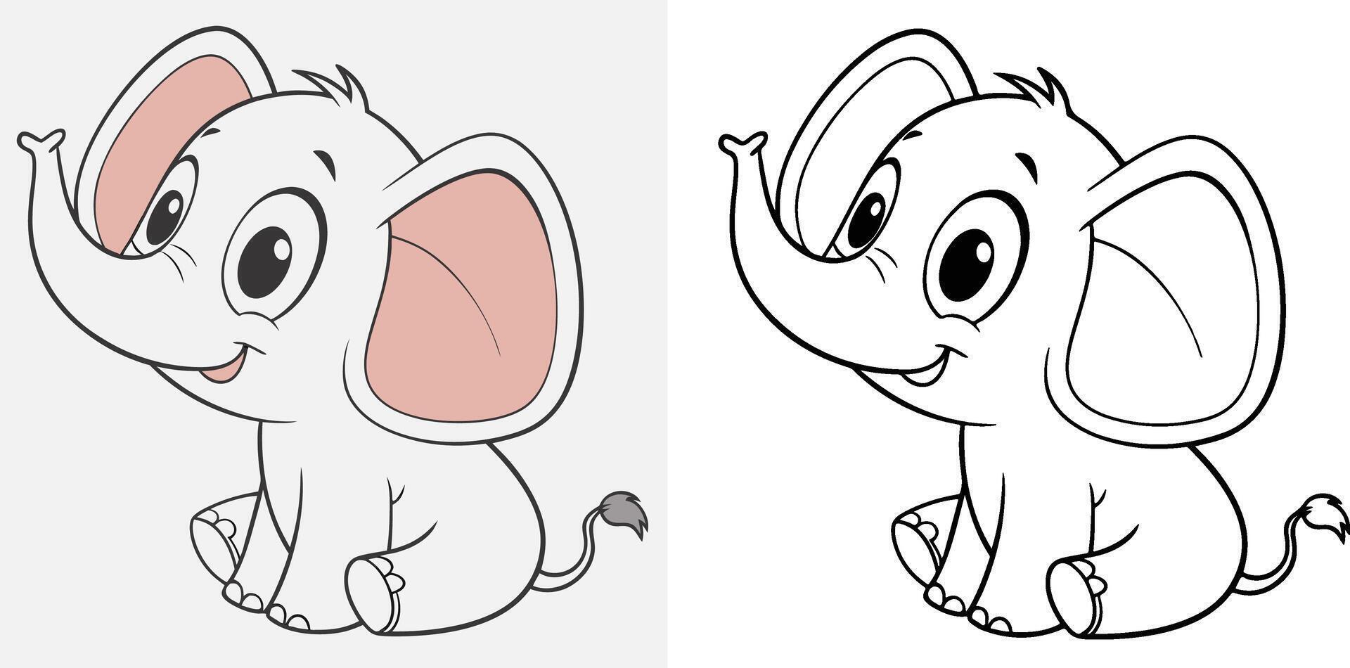 Adorable Cartoon Baby Elephant with Big Ears and Happy Expression vector