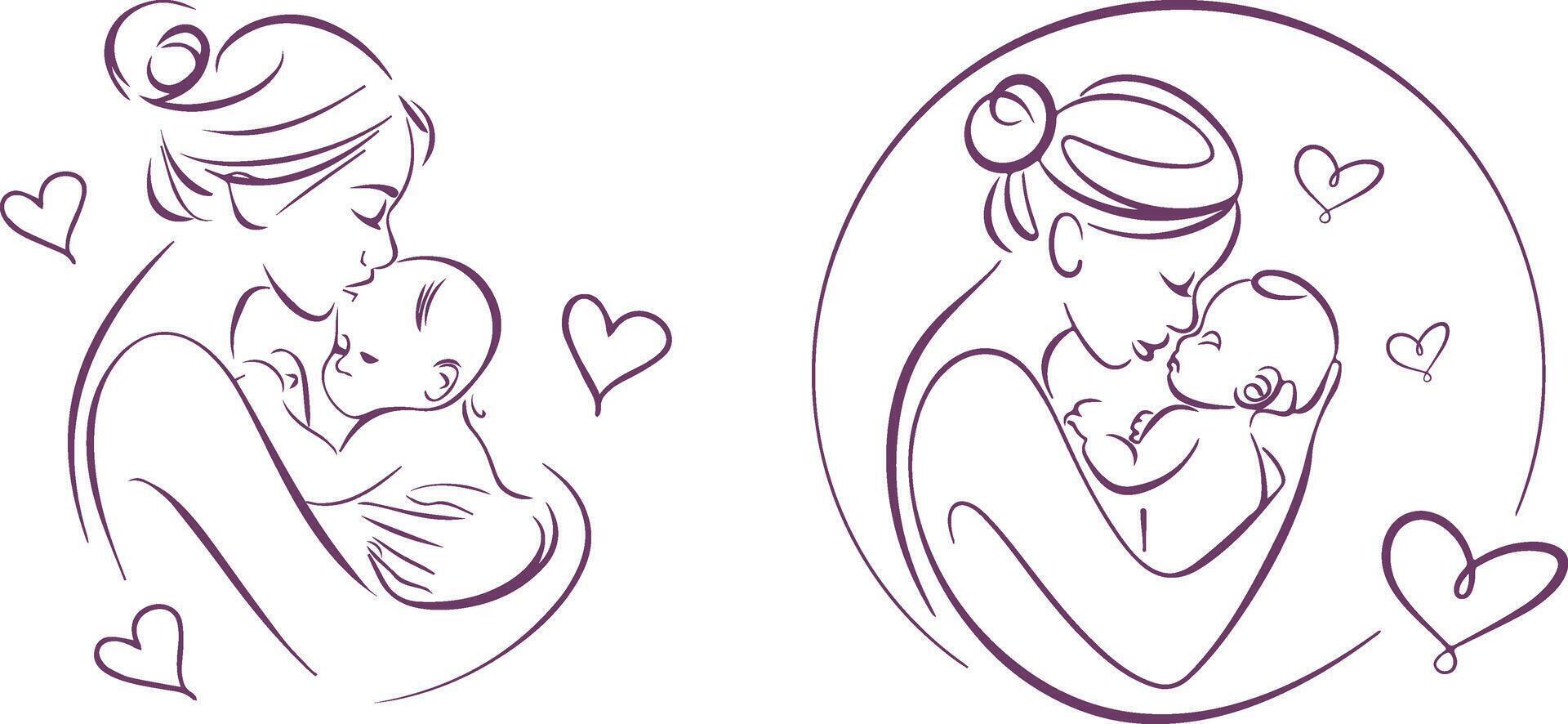 Happy Mother's Day line art draw vector