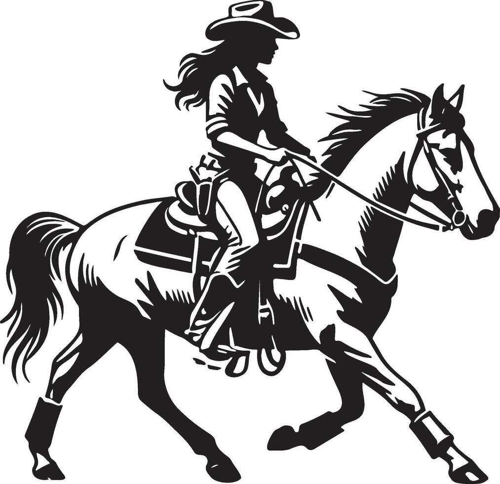 Female Cowboy Ride Horse Illustration. vector