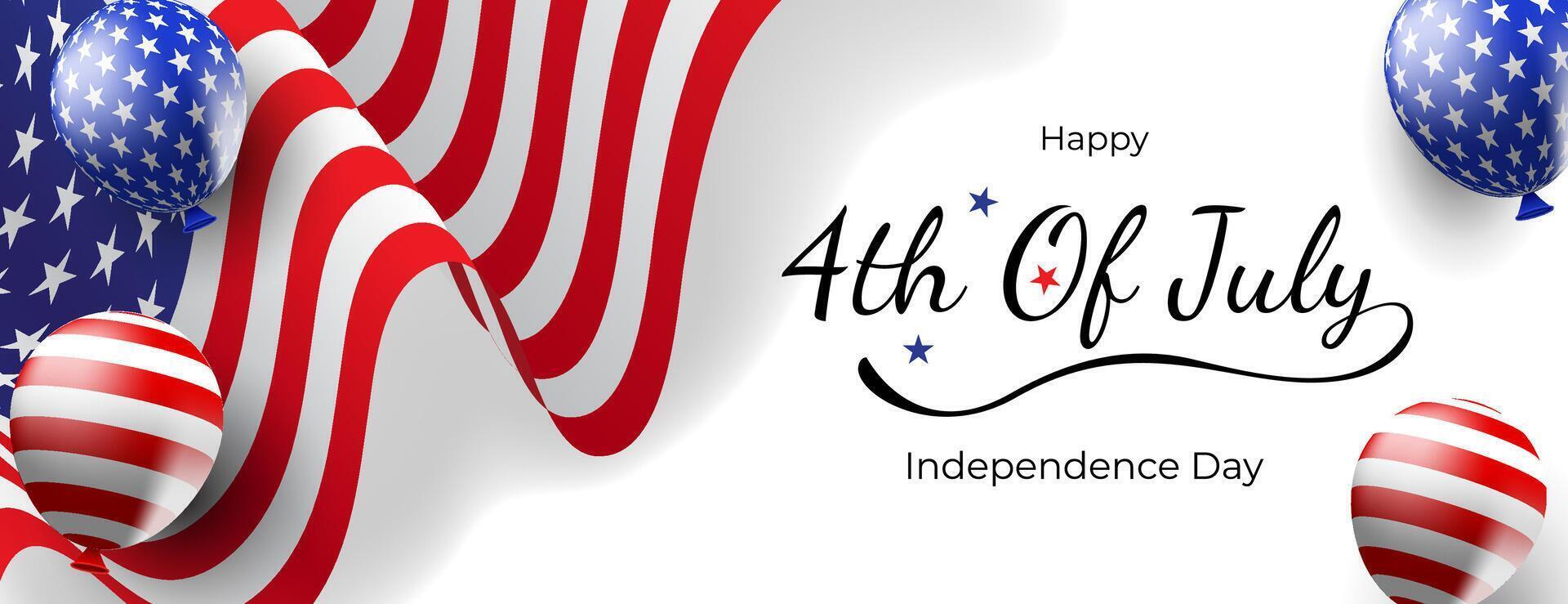 4th of july banner background with 3d balloons and american flag vector