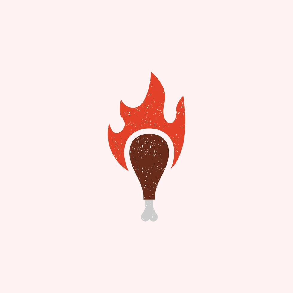 rustic fire chicken leg logo, flame hot illustration, vintage , fast food restaurant icon vector