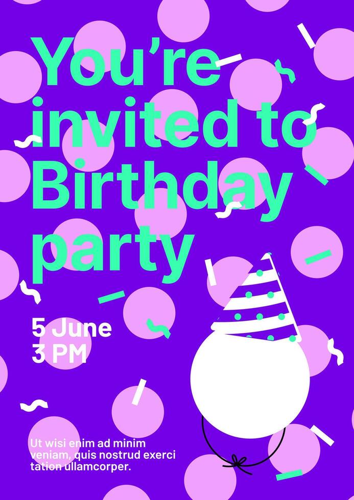 Birthday party invitations with place for your photo, party hats, and festive backgrounds. Design for flyer, poster, brochure or banner. vector