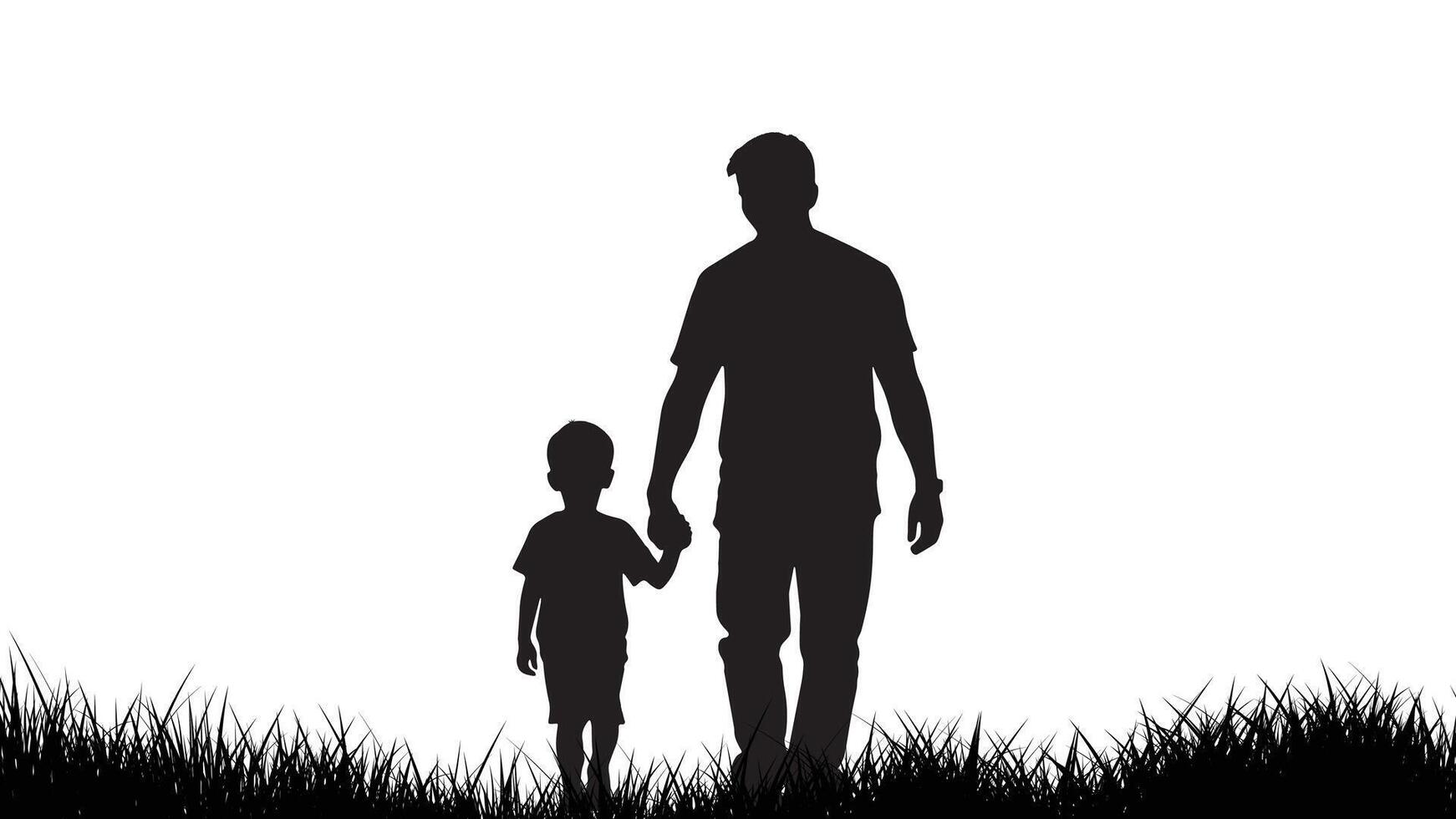 A silhouette of a father and child standing hand in hand, symbolizing love, connection, and a father endless care vector