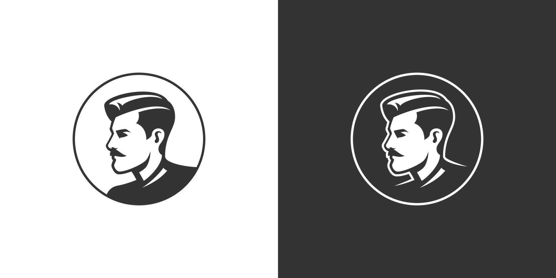 Old fashioned hipster man profile in circle frame minimalist icon for logo set illustration vector