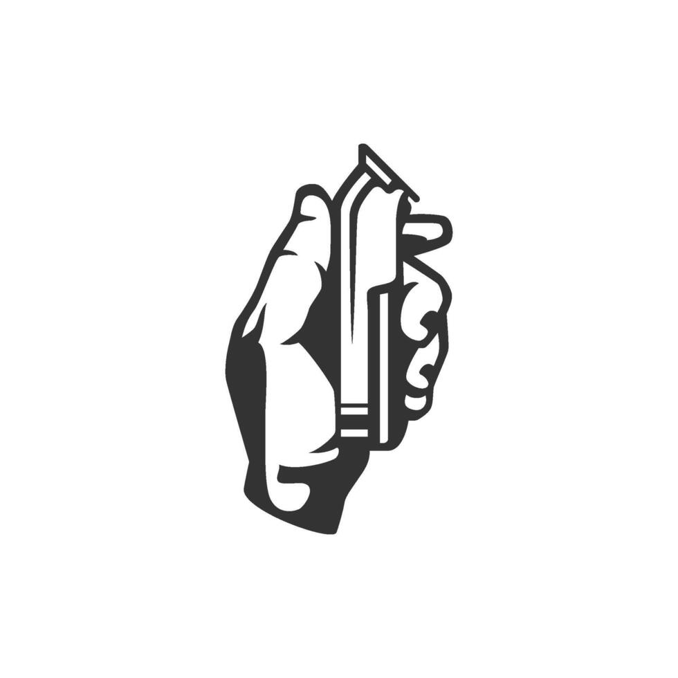 Barber shop gentleman grooming male hand with electric razor machine icon for logo vector