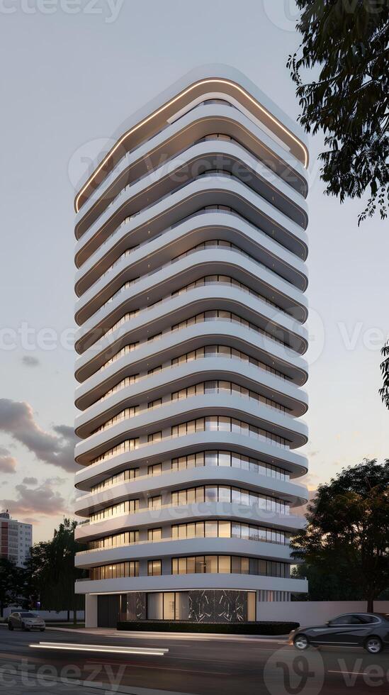 Modern Architectural High-Rise Building During Sunset photo