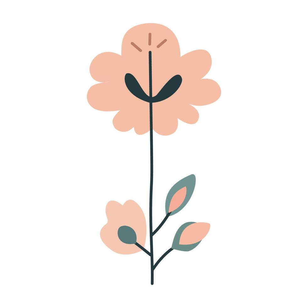 Abstract flower with leaves, cartoon, pink, simple, cute vector