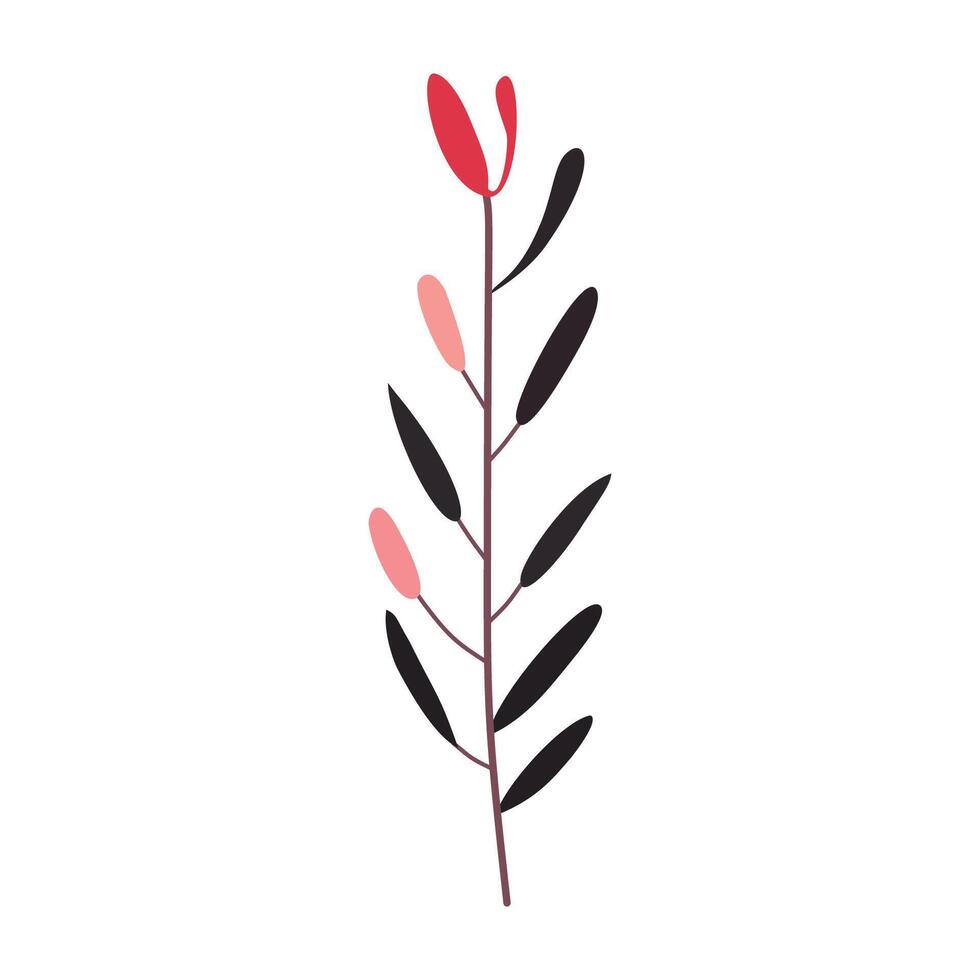 a red and black plant with leaves on it vector