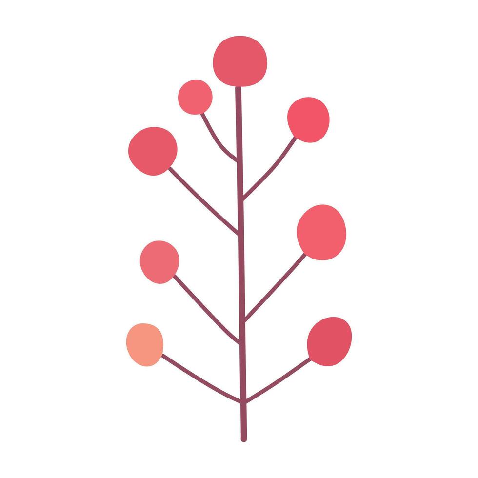 a pink tree with red berries on it vector