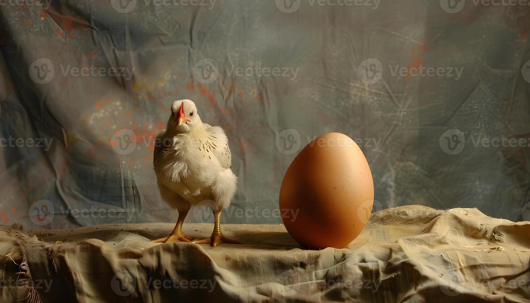 Chicken and Egg on Fabric with Artistic Background photo