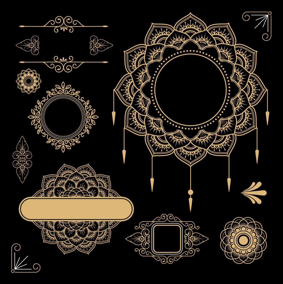 Set of retro vintage graphic design elements for frame, labels, logo symbols and ornamental. vector