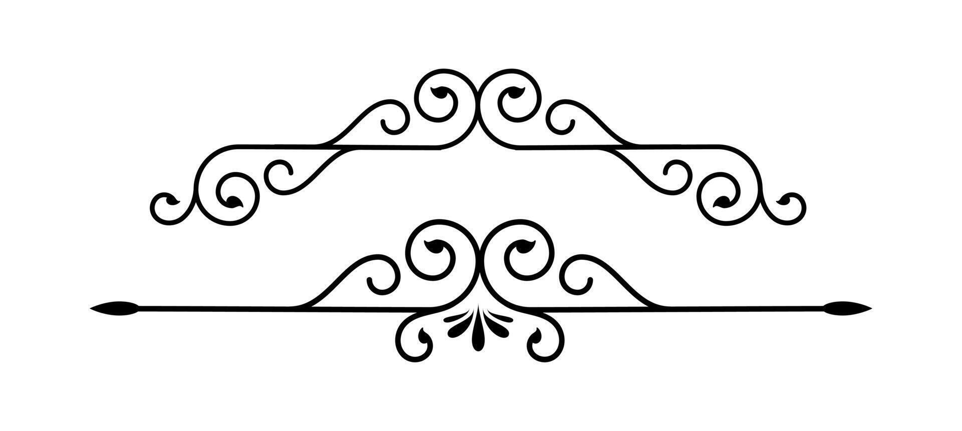 Set of retro vintage graphic design elements for frame, labels, logo art symbols and ornamental border divider on black colour. vector