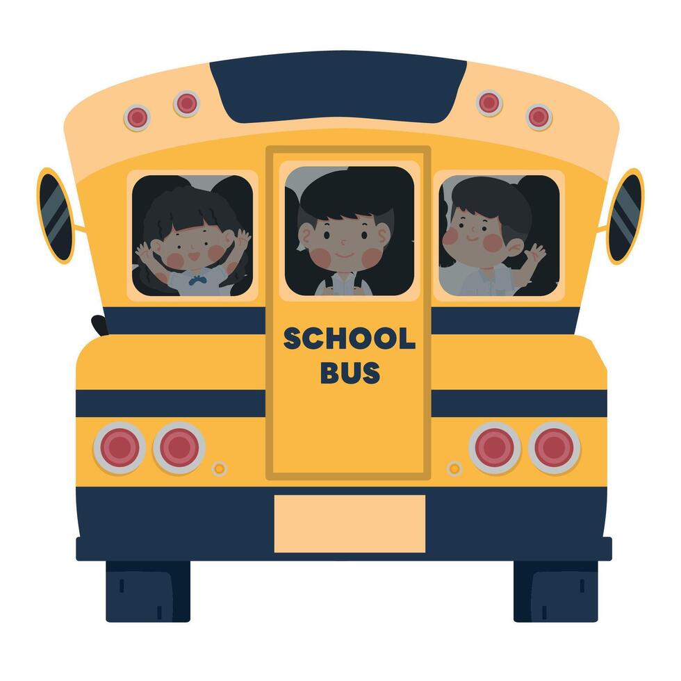 Happy children riding on school bus vector