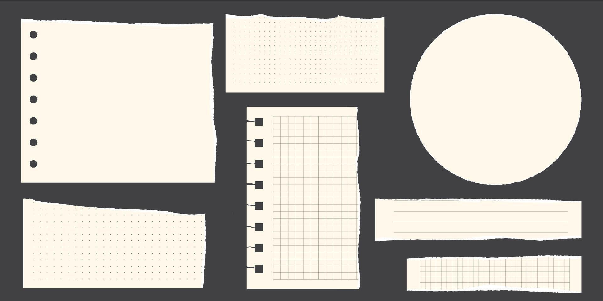Paper scraps. Torn pieces of paper, with torn edges for notes, realistic torn pieces of blank note pages. illustration isolated vector