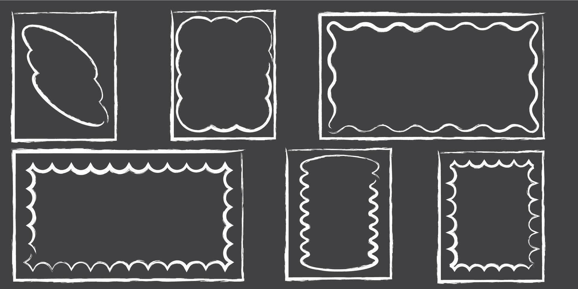 Hand drawn lace inner scalloped frames. Chalk line scalloped frames. 4 to 5 9 to 16 social media frames vector