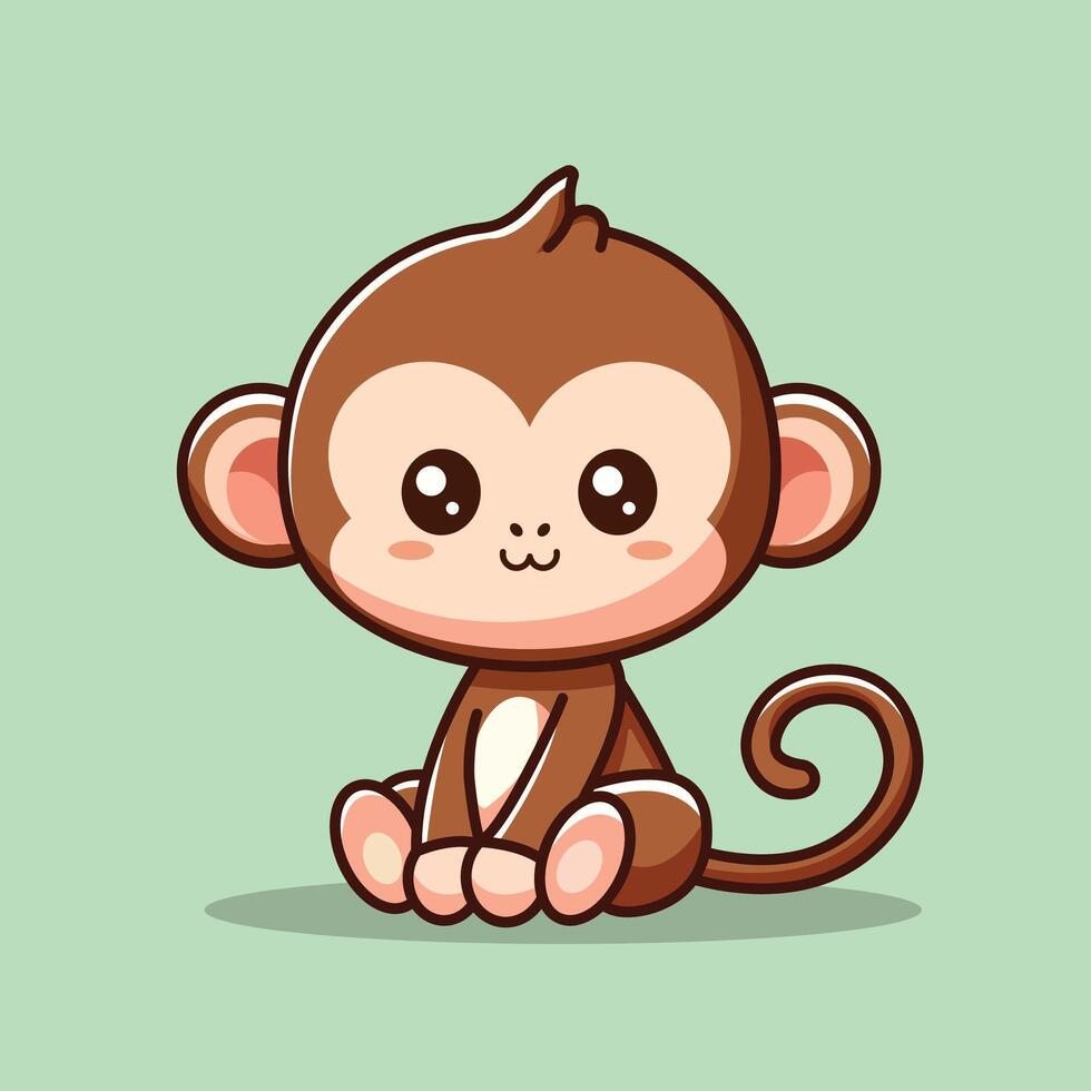 Cute Monkey Sitting Cartoon Icon Illustration. Animal Nature Icon Concept Isolated Premium . Flat Cartoon Style vector