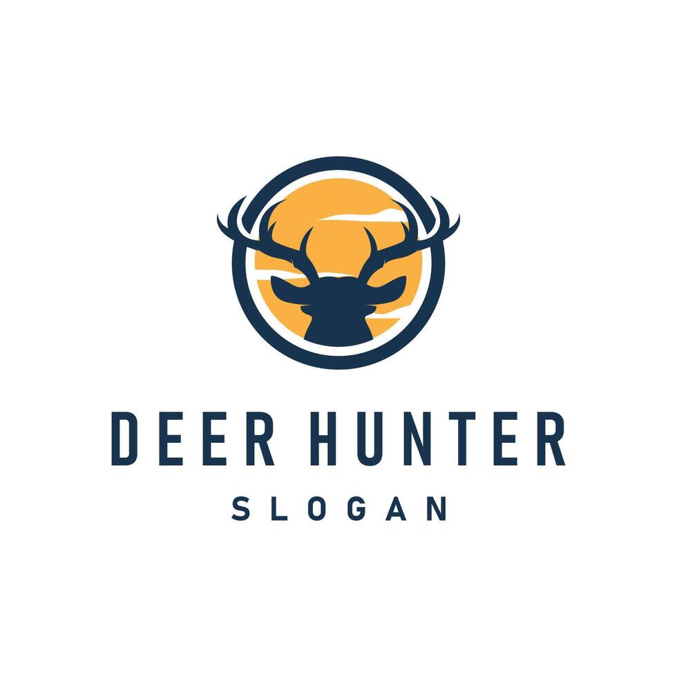 deer logo design deer hunter concept with black silhouette illustration of simple minimalist animal product brand vector