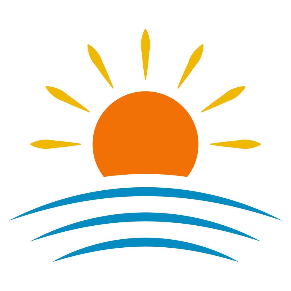 Bright Orange Sun Over Blue Waves Scenic Horizon in Simple Design vector