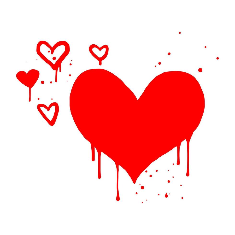 Spray painted graffiti heart sign in red over white. Love heart drip symbol. vector