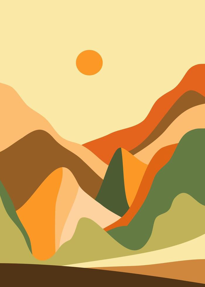 Abstract mountain illustrations. Flat design style. Mid century modern minimalist art print. Abstract backgrounds landscape use for print art, poster, cover, banner. vector