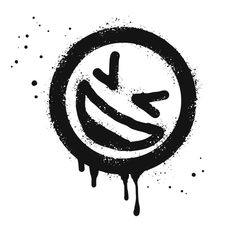 Smiling face emoticon character. Spray painted graffiti happy face in black over white.isolated on white background vector
