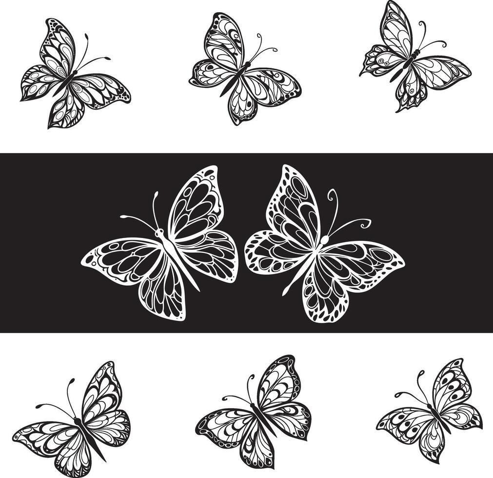 Elegant Black and White Butterfly Illustrations vector