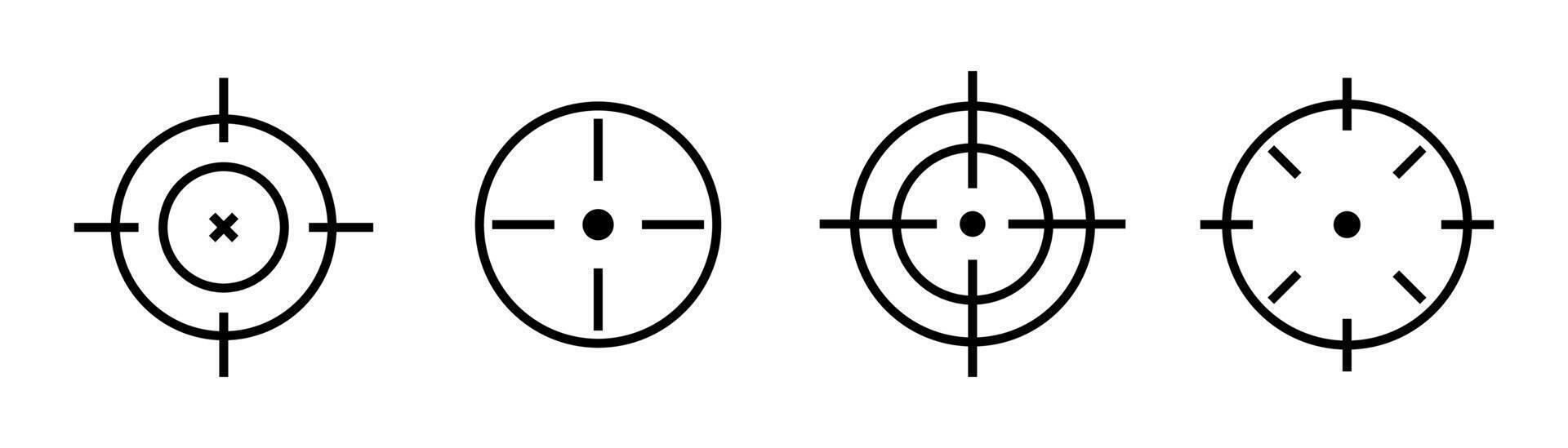 Target icon set. Sniper aim sight. Hunting, aiming, arrow, aiming at target, center circle line vector