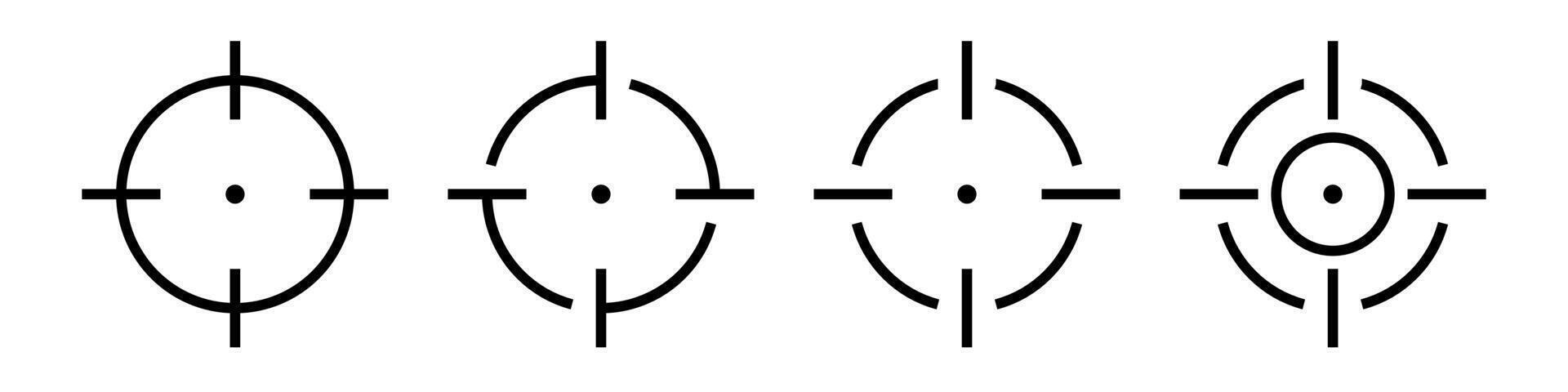 Aim icon set. Aim gun sight. Crosshair symbol. Editable line width vector