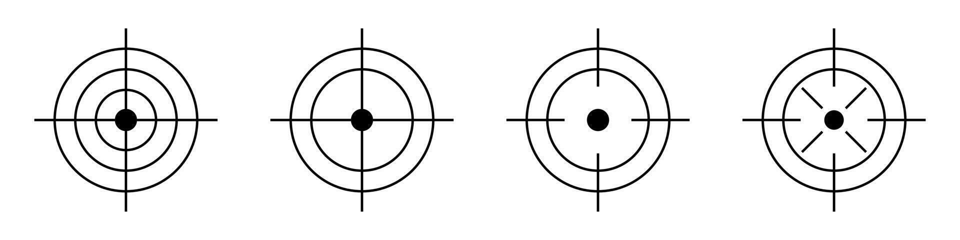 Aim target icon set. Aim gun icons. Aim sniper shoot icon. Editable line width vector