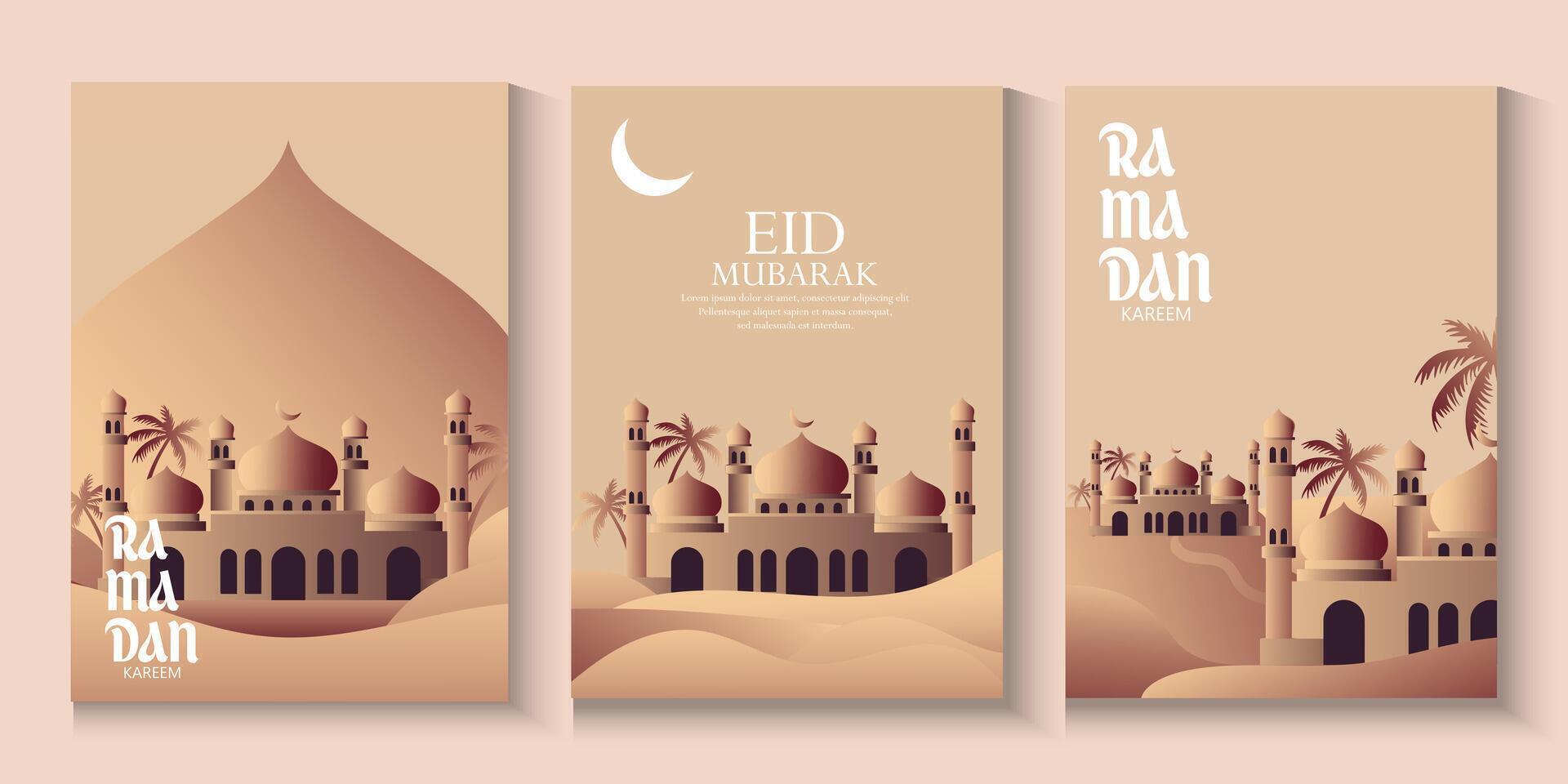 set of eid mubarak or ramdan kareem banners with arabic text vector