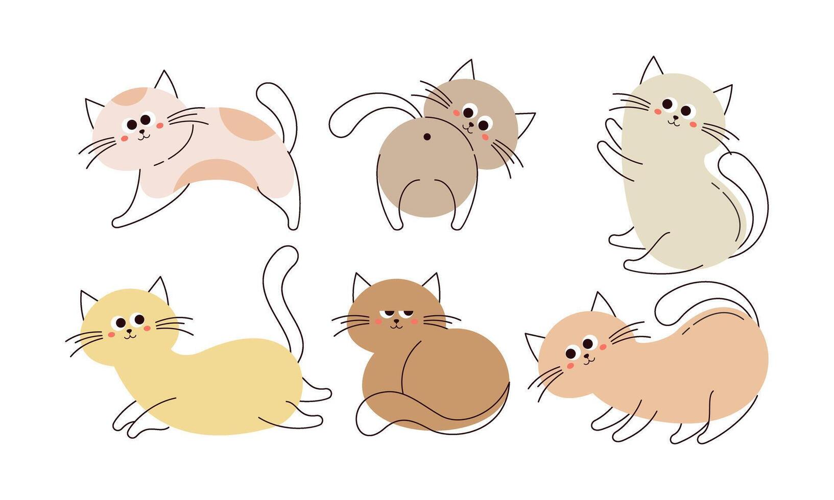 Cute Doodle Cats. Set of Doodle Cat, Funny Pet, Happy Kitten in Different Poses Hand Drawn Cartoon Isolated on White Background vector