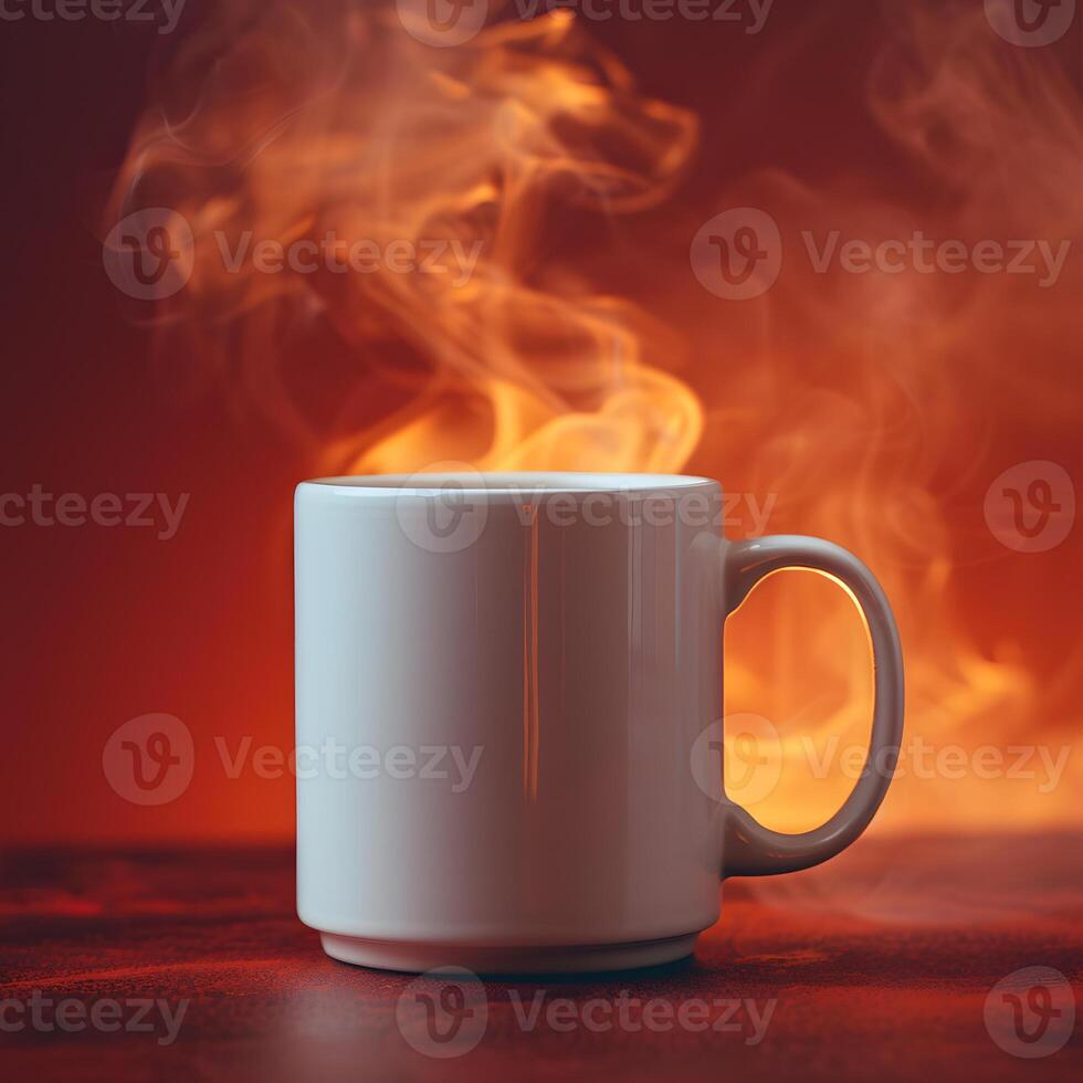 Steam rises from a hot coffee in a cup on the table photo