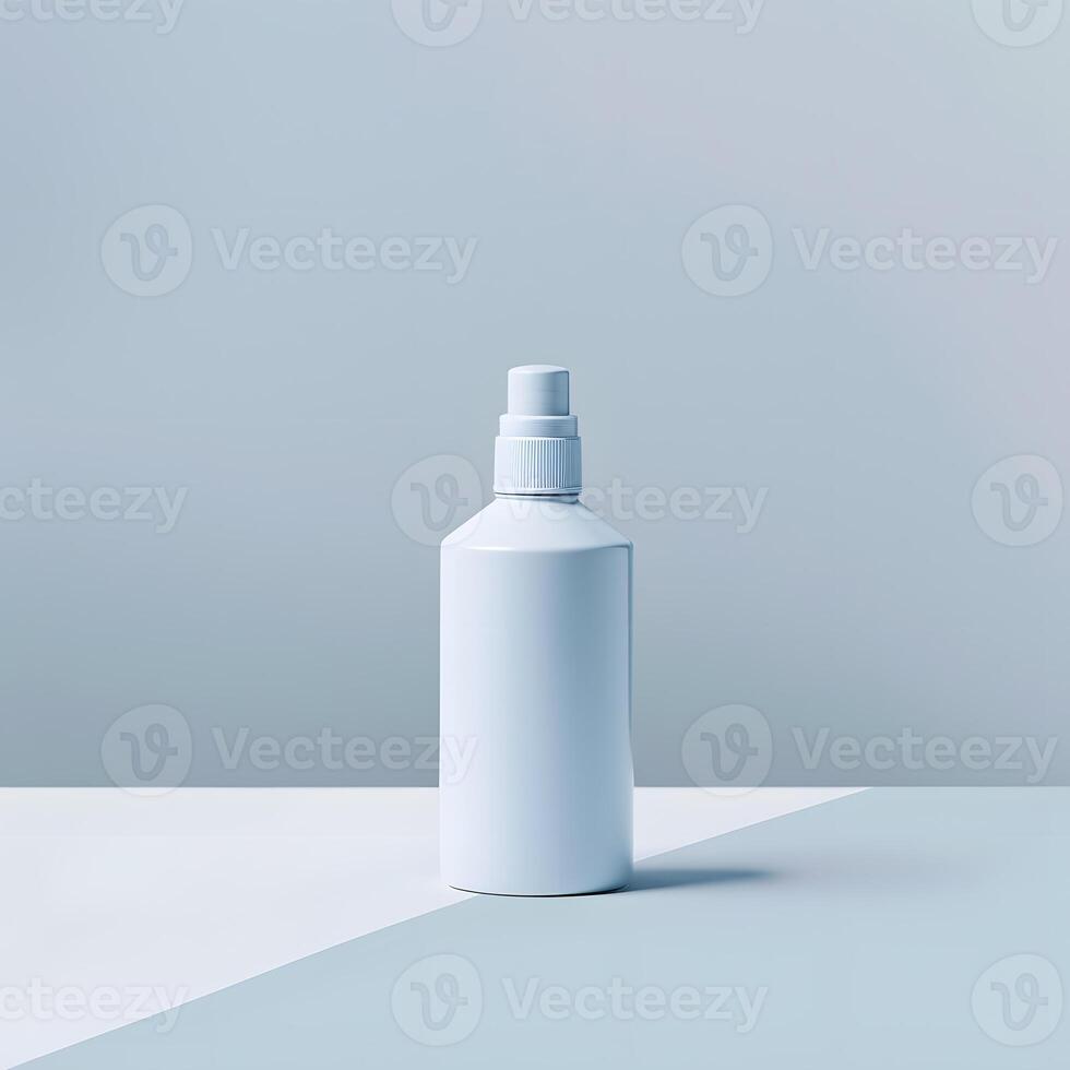 a white spray bottle is sitting on a white table photo