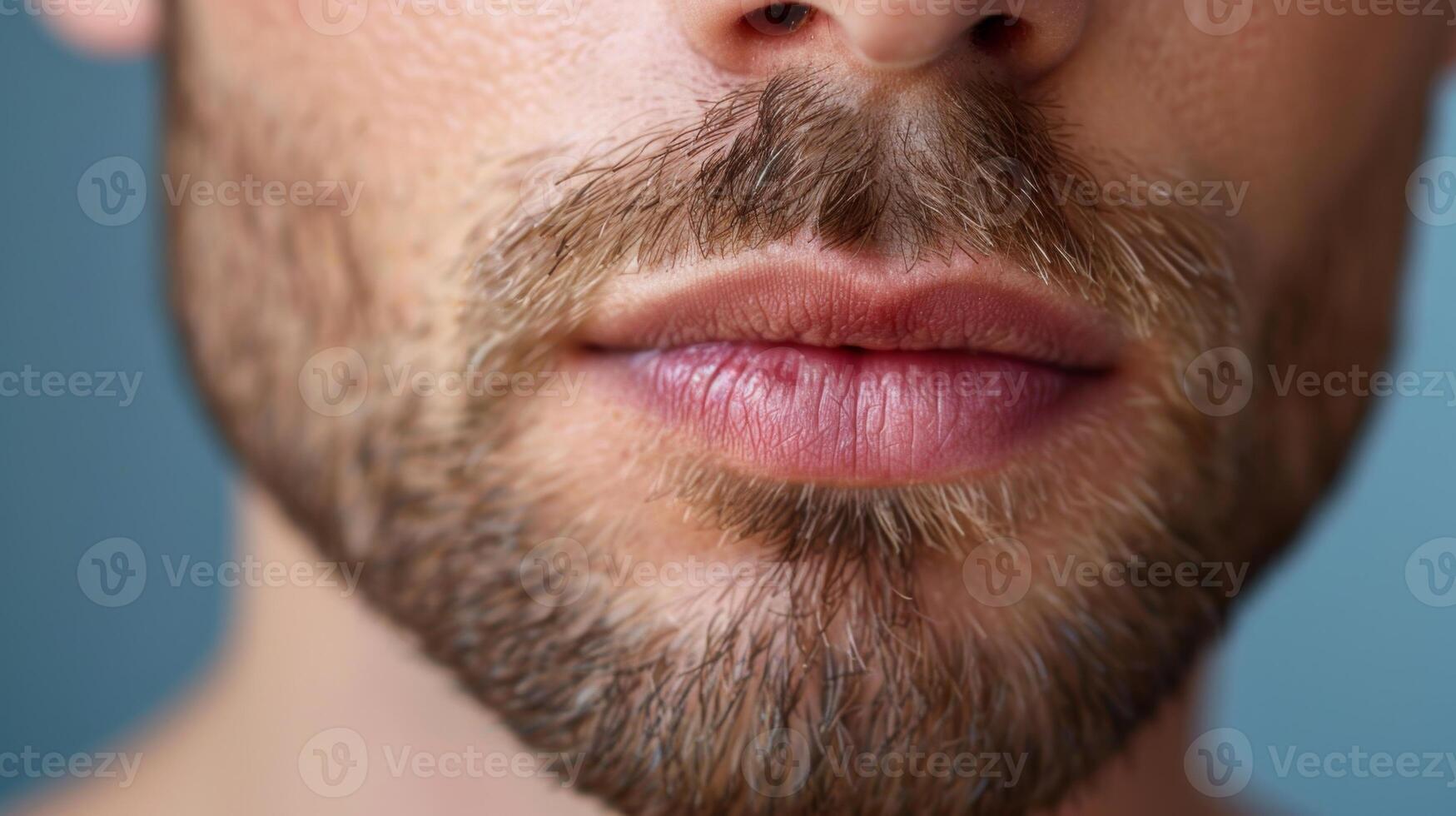 A male client receives specialized cosmetology care, showcasing a well-groomed beard and lips, emphasizing the importance of beauty treatments and personal care. photo
