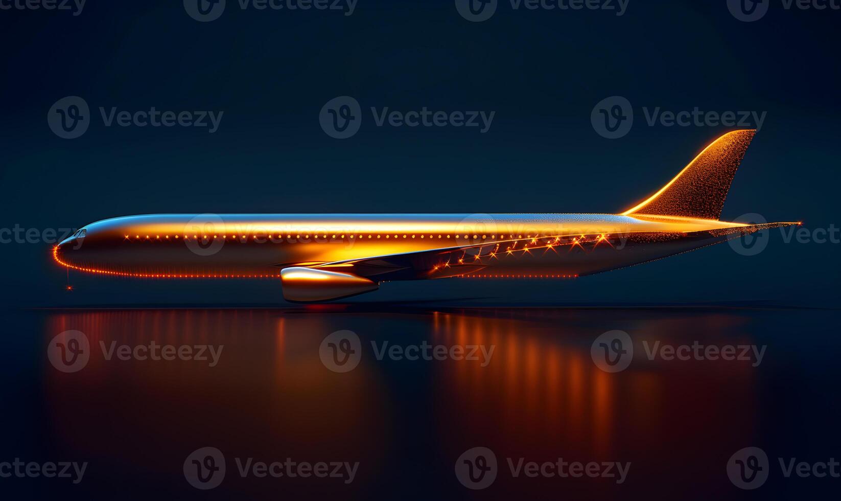 Large Aircraft sits on runway at night ready for takeoff photo