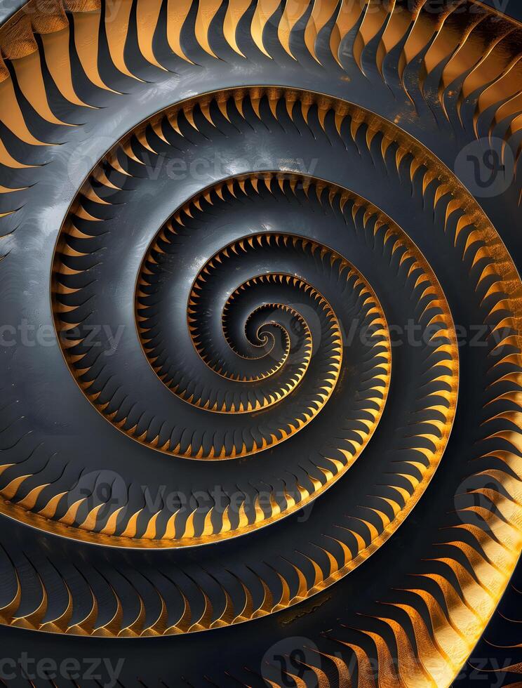 Golden Spiral Abstract Background in Dark Blue Color Scheme photo