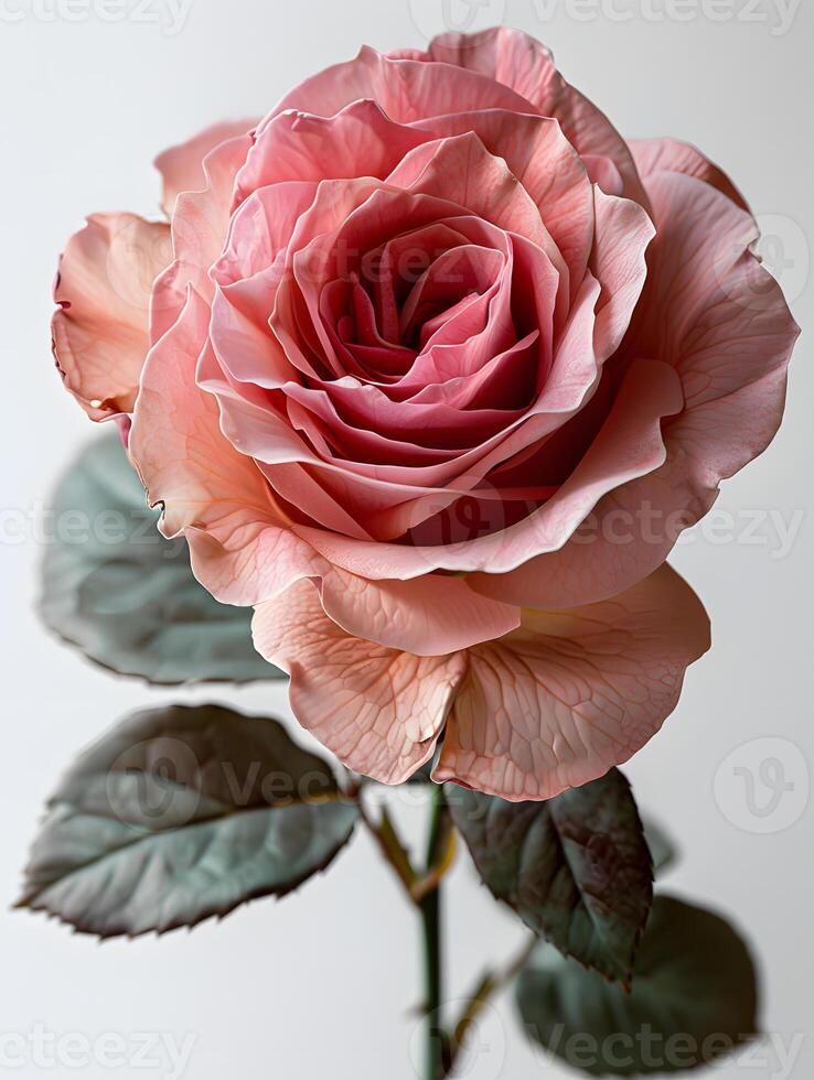 Elegant Pink Rose Close-Up Against Neutral Background photo