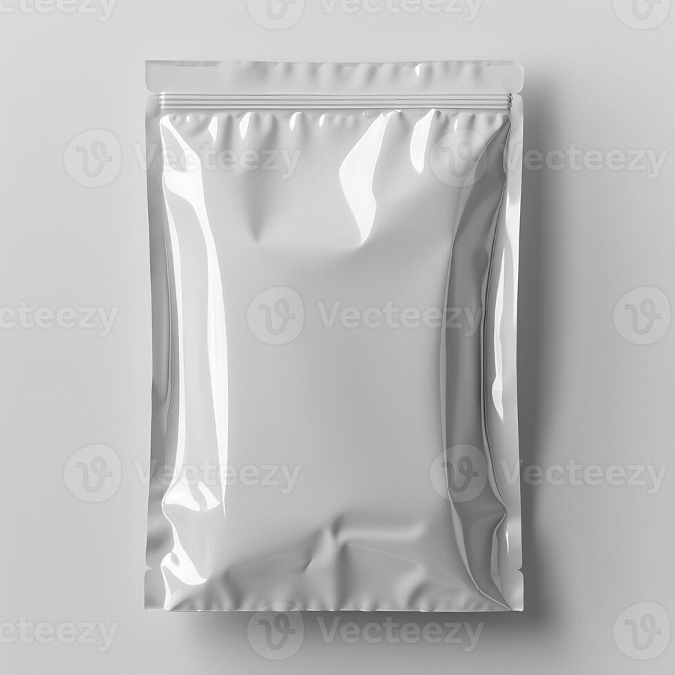A white plastic bag with a zipper on a white surface photo
