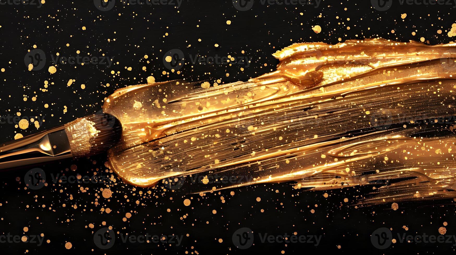 Macro photography of a gold paint brush on a black background photo